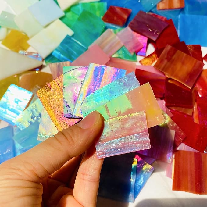 Iridescent Mosaic Glass Pieces Stained Glass Sheet Scraps