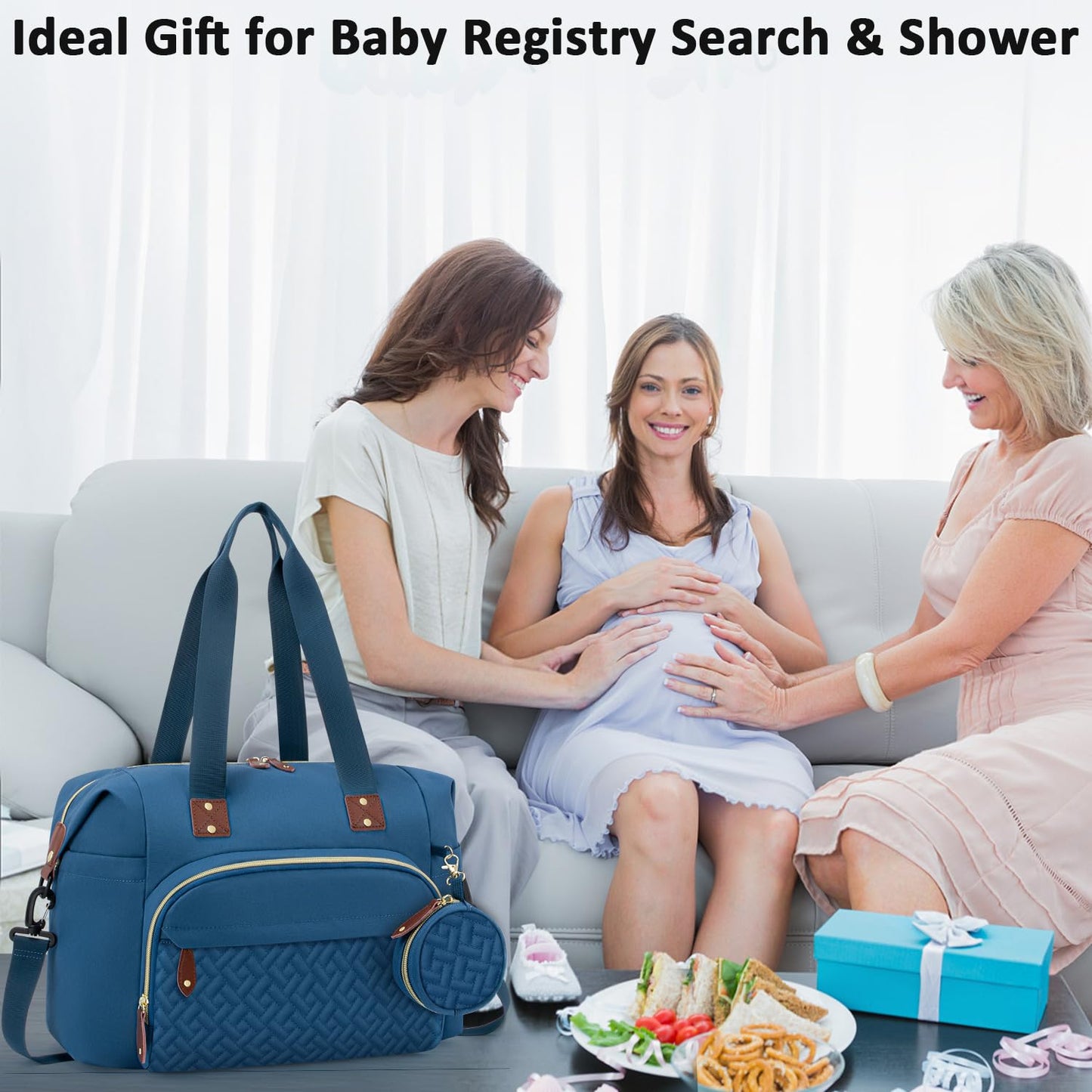 Diaper Bag Tote, Baby Bag Travel Diaper Tote Bag with Pacifier Case, Cute Maternity Hospital Baby Stylish Diaper Tote for Mom Dad Blue