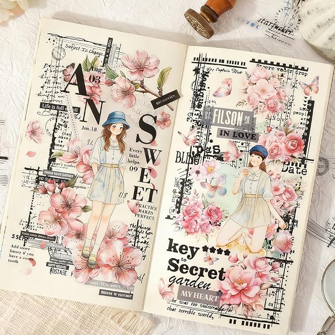 180PCS Vintage Transparent Border Landscape Scrapbooking Stickers
