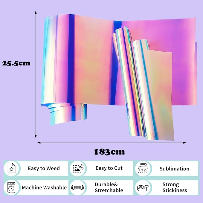 Holographic Heat Transfer Vinyl 10.5IN x 6FT Rainbow HTV Iron on Vinyl