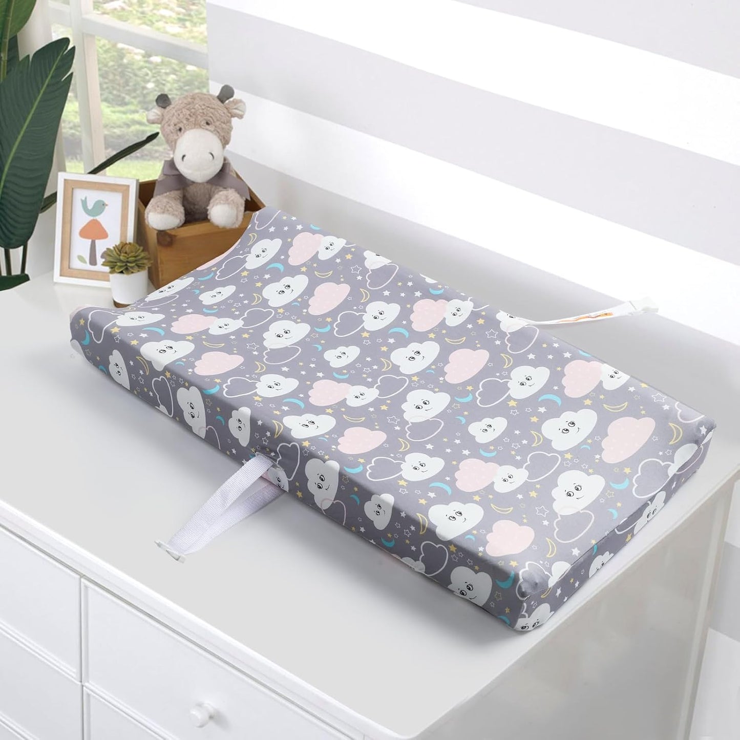 Changing Table Pad Cover Elastic Changing Pad Cover Premium Baby Changing Pad Cover 2 Pack for Boys Girls Soft and Comfortable (Dinosaur Eggs and Cloud Babies)