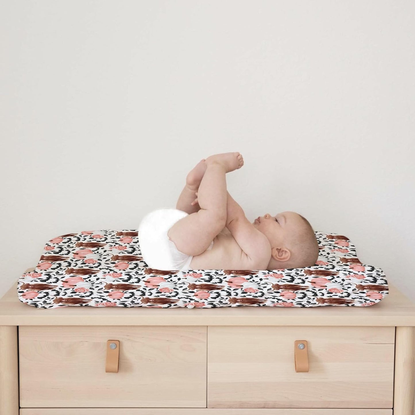 Highland Cows Pumpkin Leaves Baby Changing Pad Covers Highland Yak Halloween Bats Diaper Changing Table Sheets for Girl Boy Autumn Fall Soft Breathable Stretch Change Table Mats 32''x16''