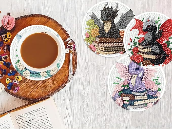 8 PCS Diamond Art Coasters Kits Dragon Book Diamond Painting Coaster | Diamond