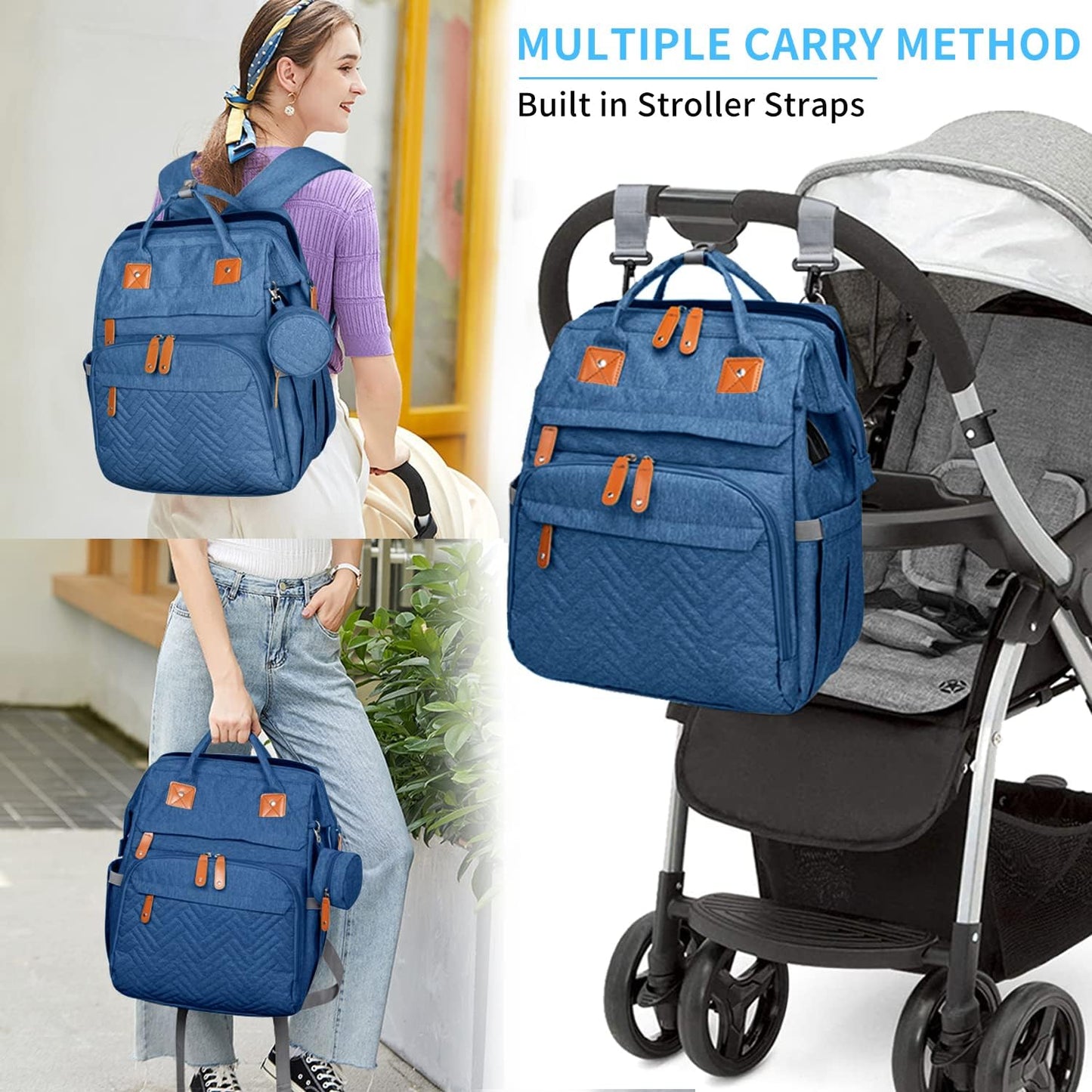 KABAQOO Diaper Bag Backpack with Detachable Changing Station, Large Capacity Baby Diaper Bags for Boys & Girls, Baby Registry Search Stuff & Shower Gifts, Newborn Essentials Must Haves, Blue
