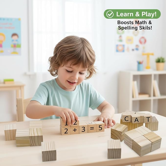 Wooden Blocks for Crafts, Unfinished Wood Cubes, 1.5 Inch Natural Wood Blocks
