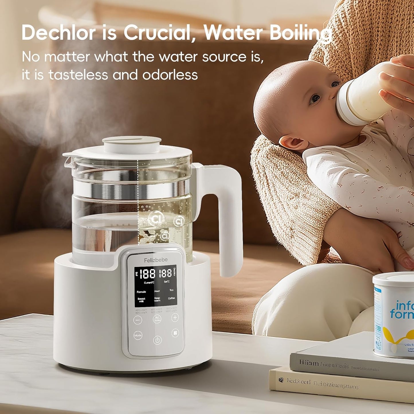 Instant Water Warmer, Baby Bottle Warmer with Faster Cooling Fan and LCD Display, Baby Milk Warmer, Electric Kettle with 6 Temperature Control Presets, Breastmilk Warmer, Boil Tea, Coffee
