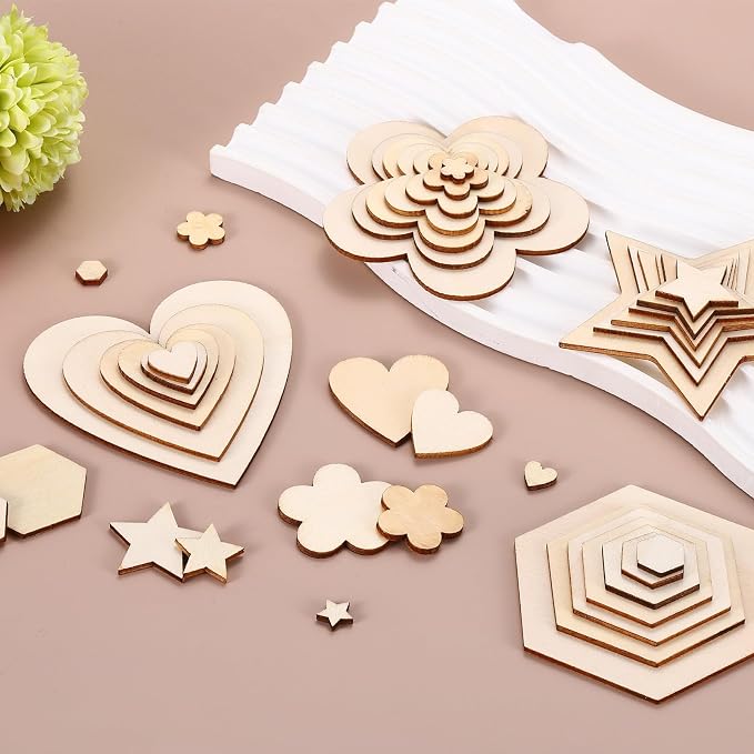 PATIKIL 10mm Wooden Flowers, 50 Pack Unfinished Wood Flowers Blank Wooden