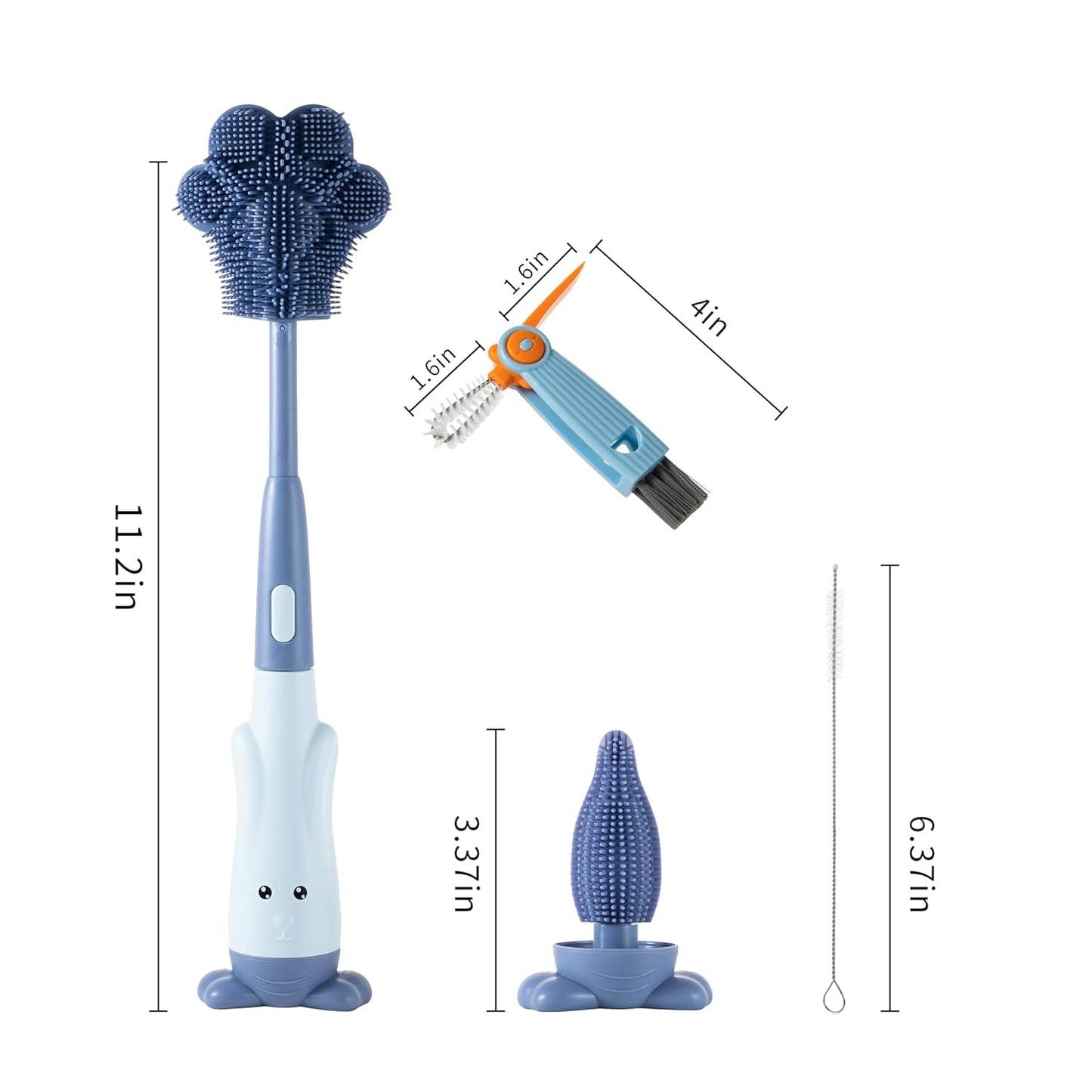 Chemimoso Cup Cleaning Brush, Silicone Baby Bottle Brush with Stand, Large Handle Water Bottle Brush Cleaner Set, with a Tiny Cup Lid Gap Cleaning Brushes Kit, Pawprint, Pink