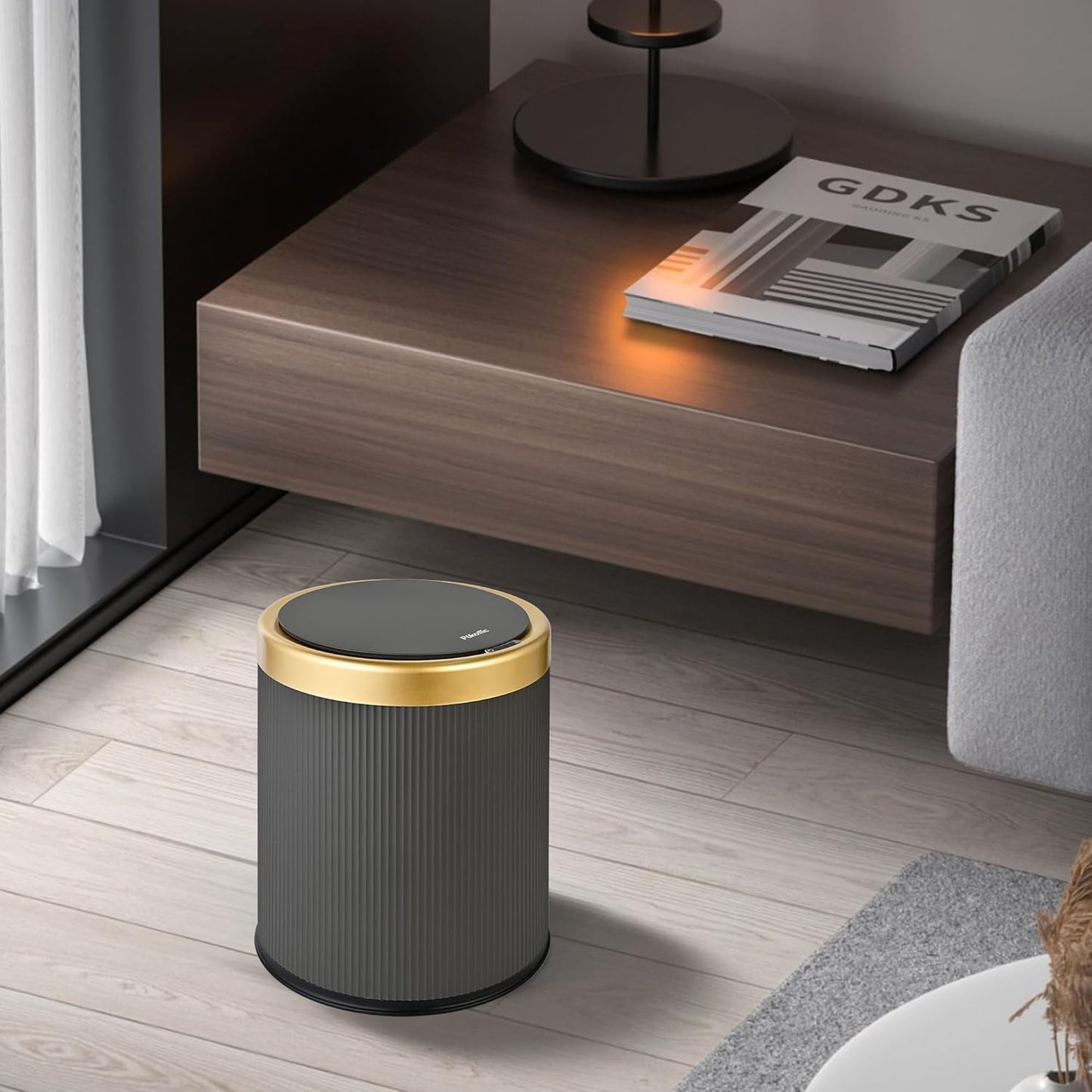 Pukomc Bathroom Trash Can with Lid,3.5 Gallon Motion Sensor Waterproof Touchless Garbage Can, Smart Plastic Trash Bins Suitable for Kitchen, Bathroom, Bedroom, Living Room, Office Grey