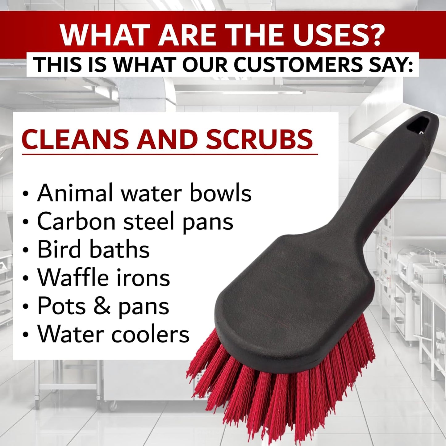 8 Inch Pot & Dish Kitchen Scrub Brush for Heavy-Duty Cleaning – Stiff Bristle Scrubber for Sink, Cast Iron, and Grill Grates - Kitchen Dish Scrubber Brush - 90048 by FryOilSaver Co.