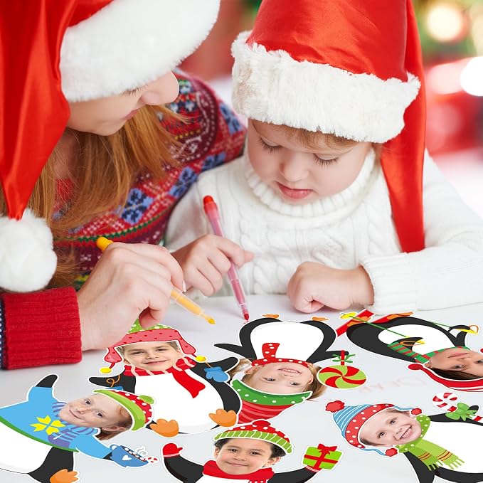 Whaline Winter Penguin Cutouts, 48 Sets Christmas Penguin & Hats DIY Photo Name