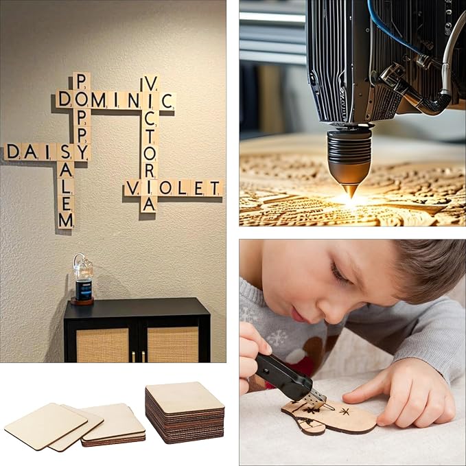220 PCS 3 Inch Blank Wood Square, 3 x 3 Inches Unfinished Wood Pieces, Blank