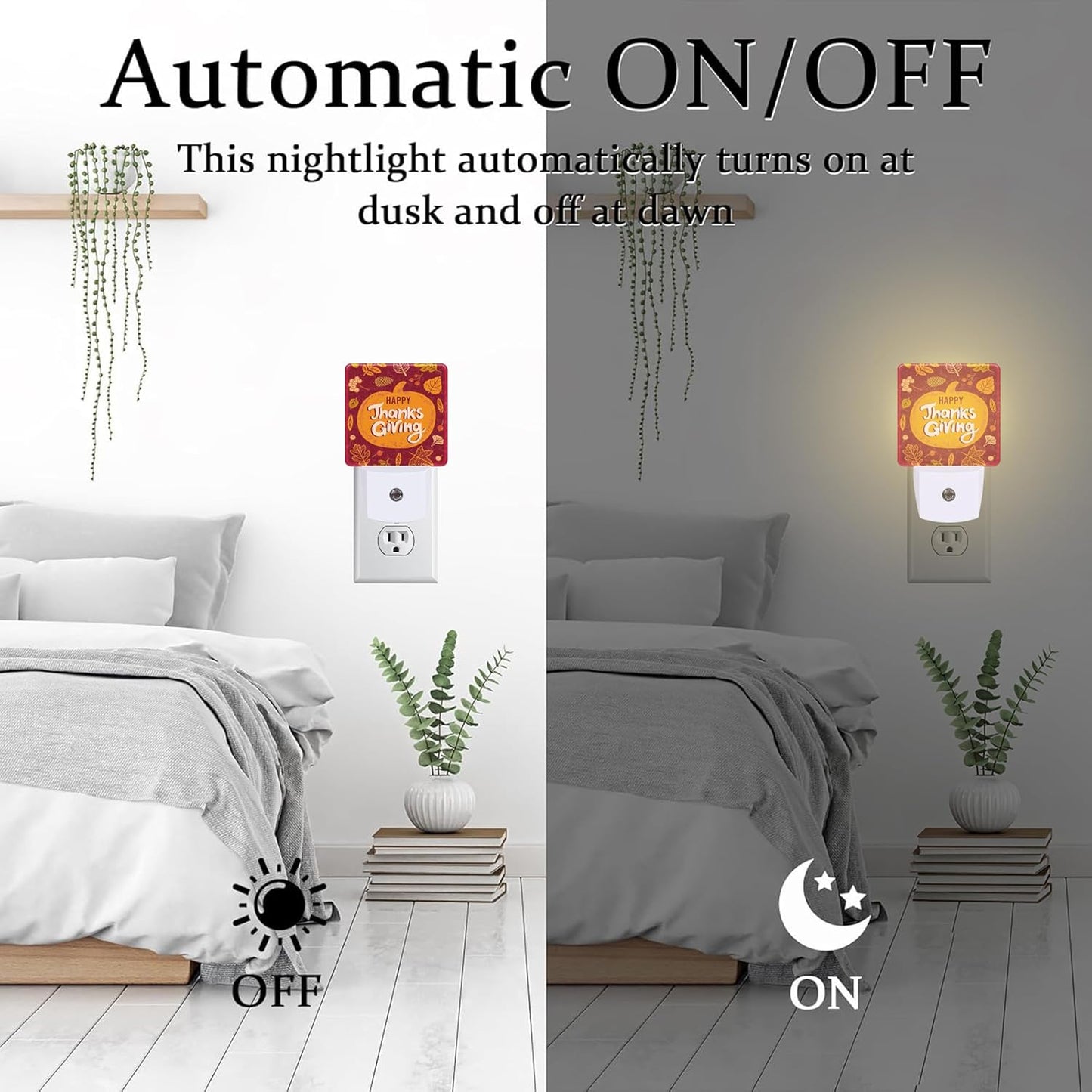Happy Thanksgiving Night Light for Kids,Autumn Fall Orange Pumpkin Maple Leaf Night Light Plug in with Dusk to Dawn Sensor,0.5w Energy Saving Nightlight for Hallway Stairway Kitchen Bedroom