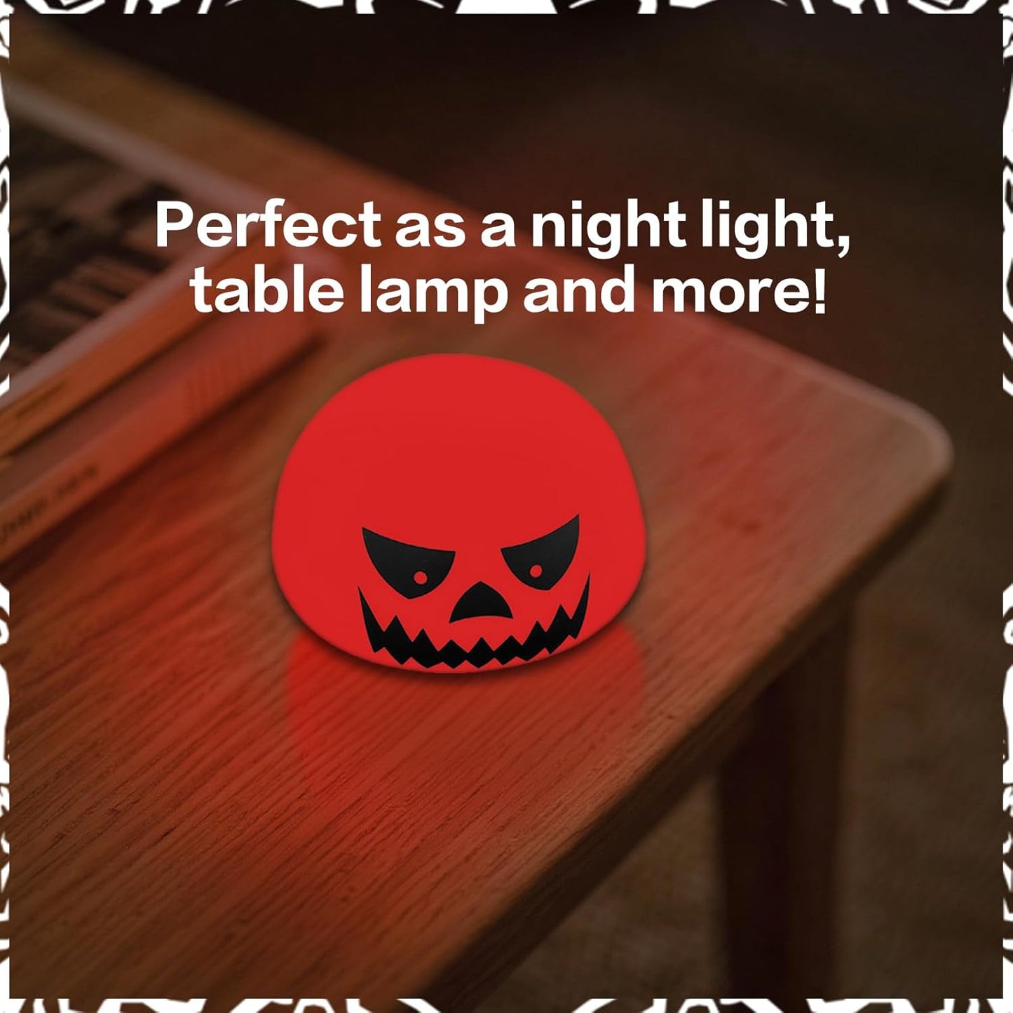 Funny Devil Pumpkin Night Light - Color Changing Half-Sphere Silicone Lamp, Battery Powered, Dimmable Glow for Halloween Christmas Decor, Novelty Gift (Yellow)