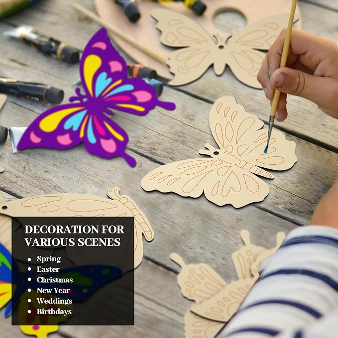Subacy 80 PCS Unfinished Wood Cutouts 8 Styles DIY Wooden Spring Ornaments