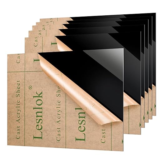 Lesnlok 3 x 5 Black Acrylic Sheets 1/8 inch Thick 6 Pieces Black Plexiglass