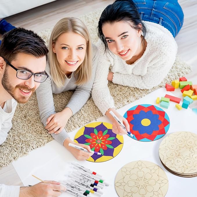 Vercraft 22 Pcs Wooden Mandala Painting Set 10 Mandala Unfinished Wood Cutouts