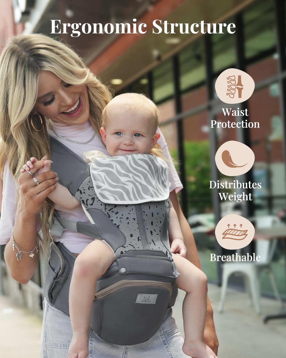 MOMTORY StowNGO Pro Baby Carrier, Safety-Certified 6-in-1 Baby Carrier Newborn to Toddler, Detachable Baby Holder Carrier with Hip Seat, Ergonomic Cozy Baby Front and Back Carrier for 7-50lbs
