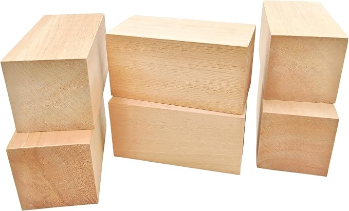 6Pcs Unfinished Basswood Blocks-2x2x4 Inch Rectangular Linden Wood Blocks