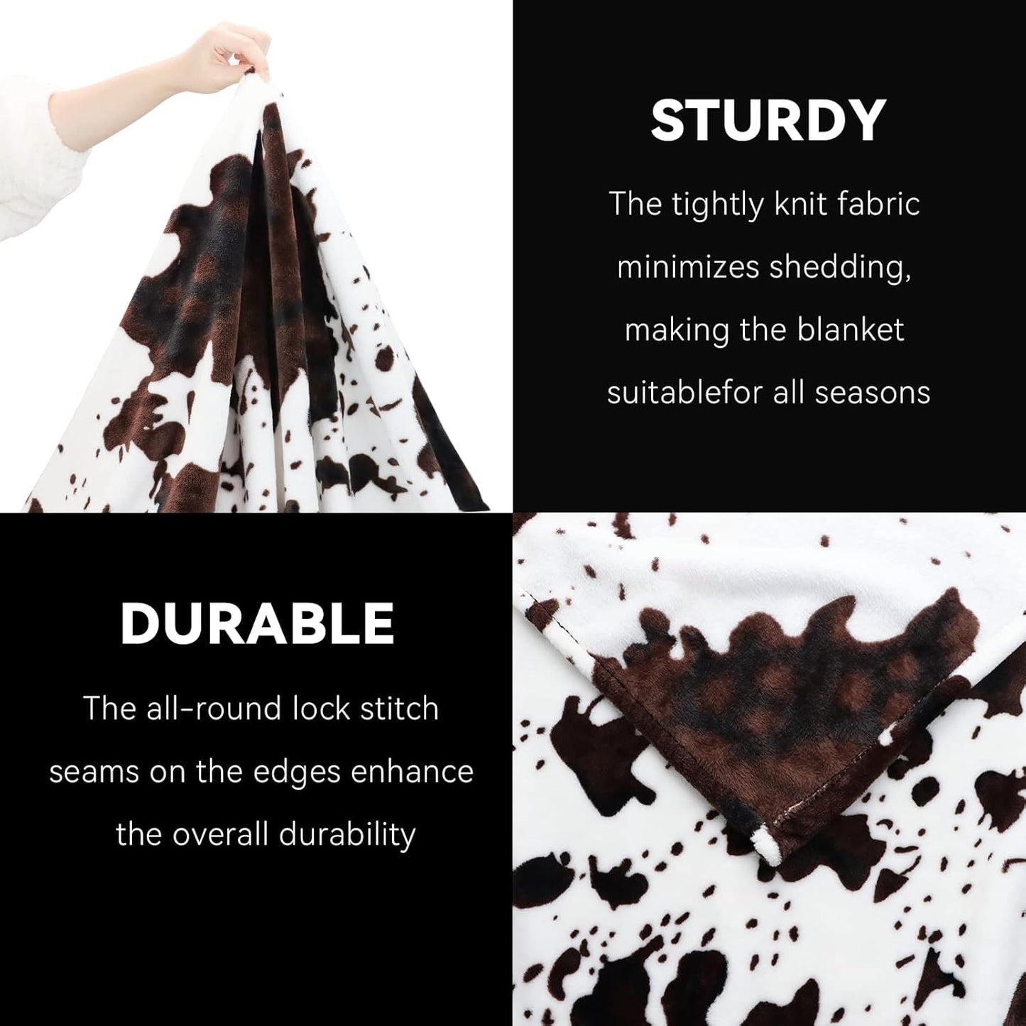 GEULAY Cow Print Blanket King Size 90"x108" - Lightweight Fuzzy Fleece Throw for All Seasons, Black & White Farmhouse Decor, Western Bedding for Home & Travel