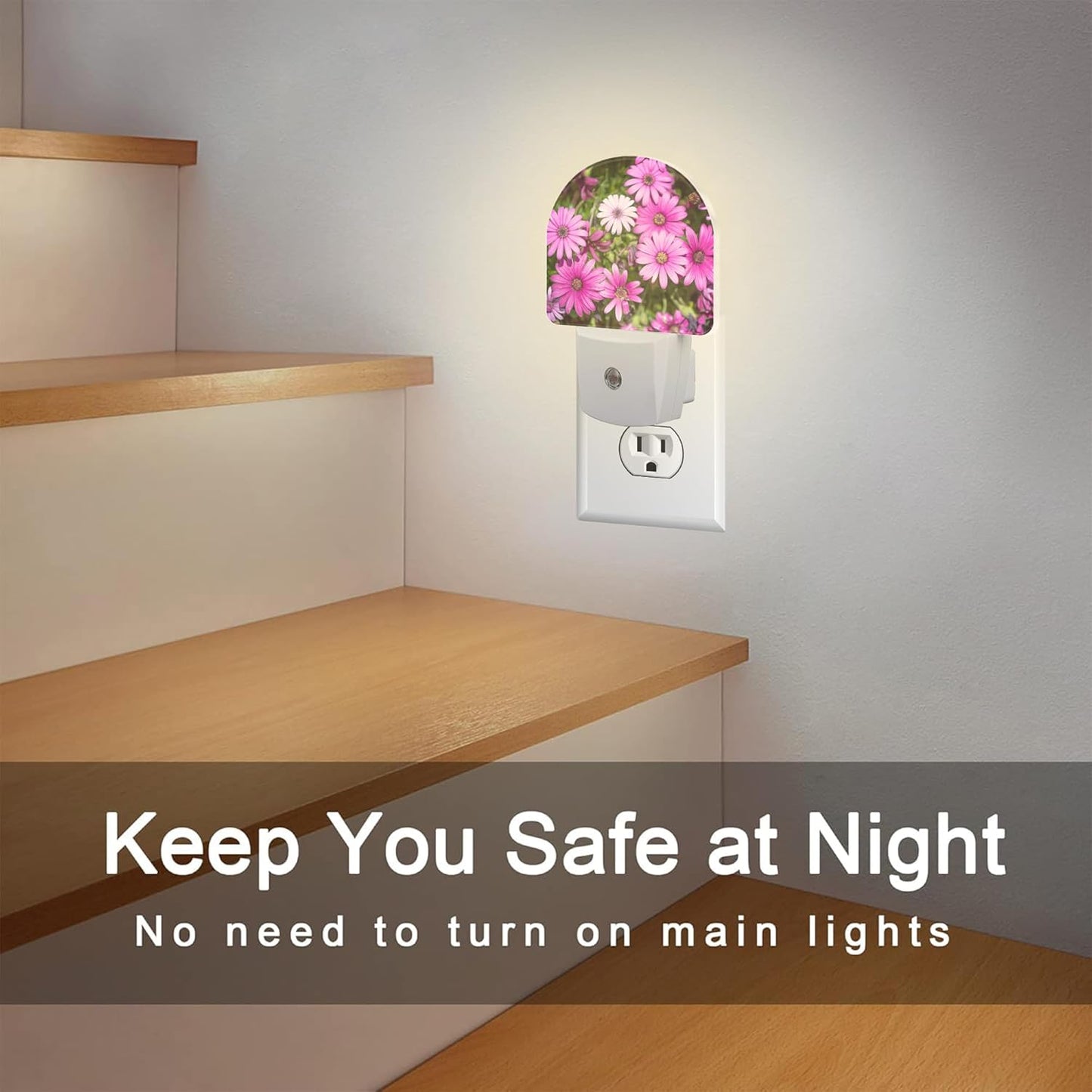 Purple Daisies Flowers Night Light, Beautiful Blooming Daisy Dusk to Dawn Night Light Plug in,0.5w Energy Saving Sleep Friendly NightLight for Kids Boys Girls Home Decor