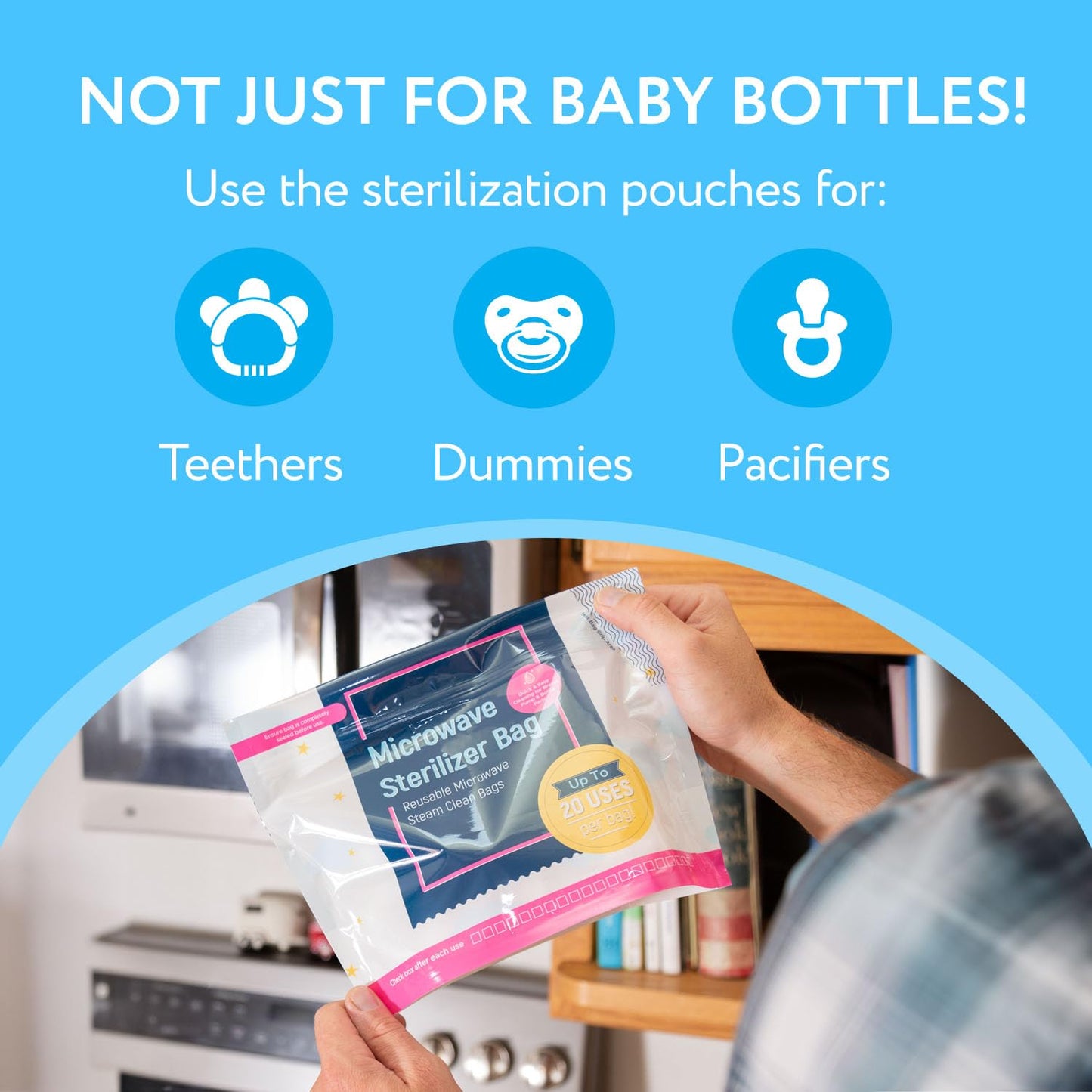 Impresa Microwave Baby Bottle Steam Bags - Reusable Up to 20 Uses & Baby Travel Essential - Multipurpose Steam Bag for Breast Pump Parts & Bottle Cleaning in Microwave - Pack of 1, 15 Count