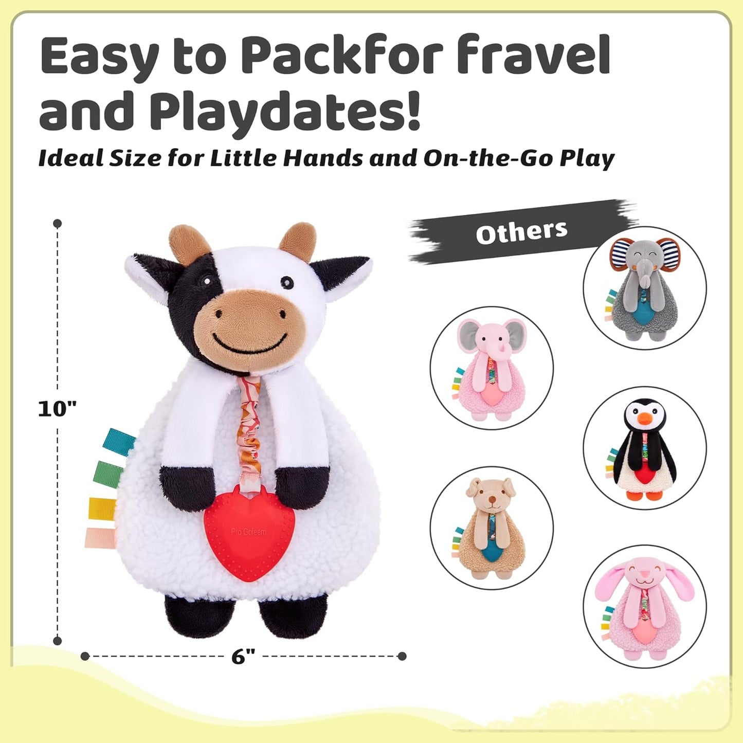 Pro Goleem Cow Loveys for Babies Girl and Boy, Baby Lovey with Teether, Baby Toys 0 3 6 9 12 Months, Safety Teething Toys for Babies Infant Newborn and Toddler Baby Gifts