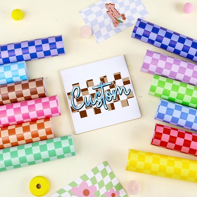 Tintnut Rainbow Checkerboard Permanent Vinyl, waterproof, easy peel & stick
