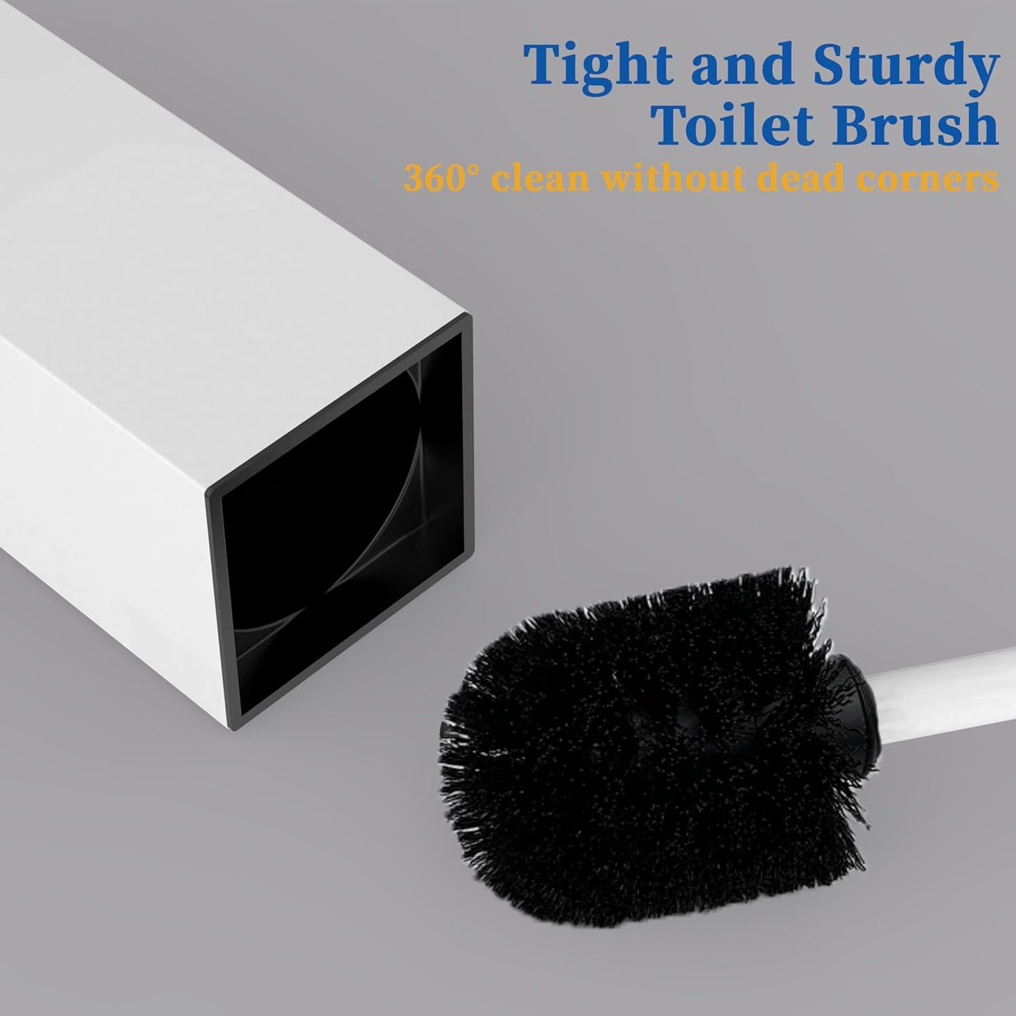 RUACQ Toilet Brush and Holder Set,Square Toilet Bowl Brush for Bathroom with 304 Stainless Steel Handle Toilet Cleaner Brush with Durable Scrubbing Bristles,Splash-Proof (White)