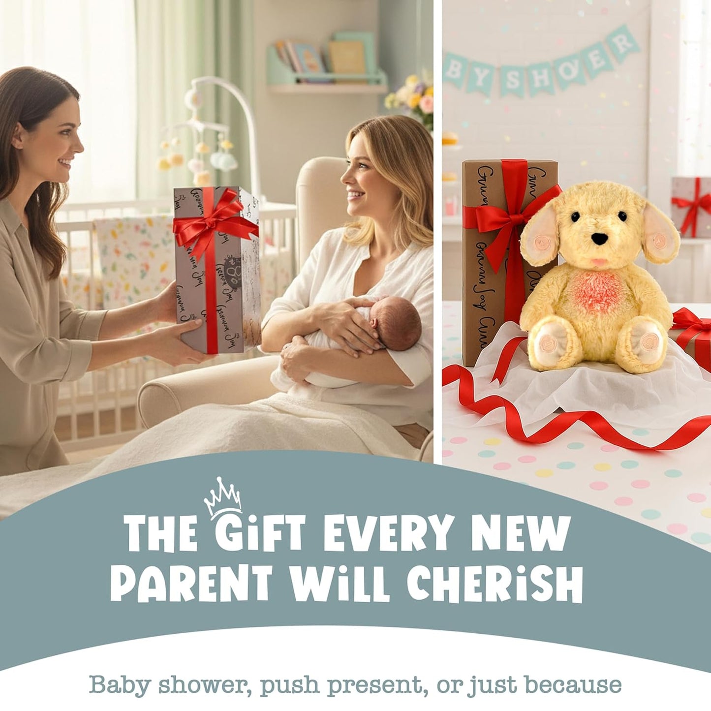 Gemma Joy Baby Sleep Soother Puppy for Baby – Cry Activated Heartbeat Stuffed Animal – Rechargeable Crib Soother with White Noise, Shush, Lullabies & Night Light – Newborn Essentials Must Haves