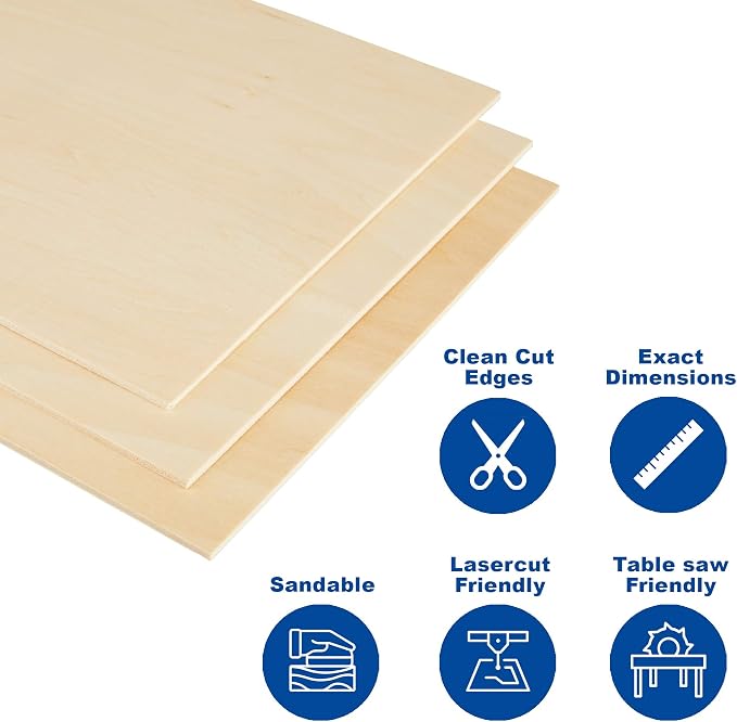CRAFTIFF Plywood Board Basswood Sheets 1/16 inch, Thin Natural Unfinished Wood