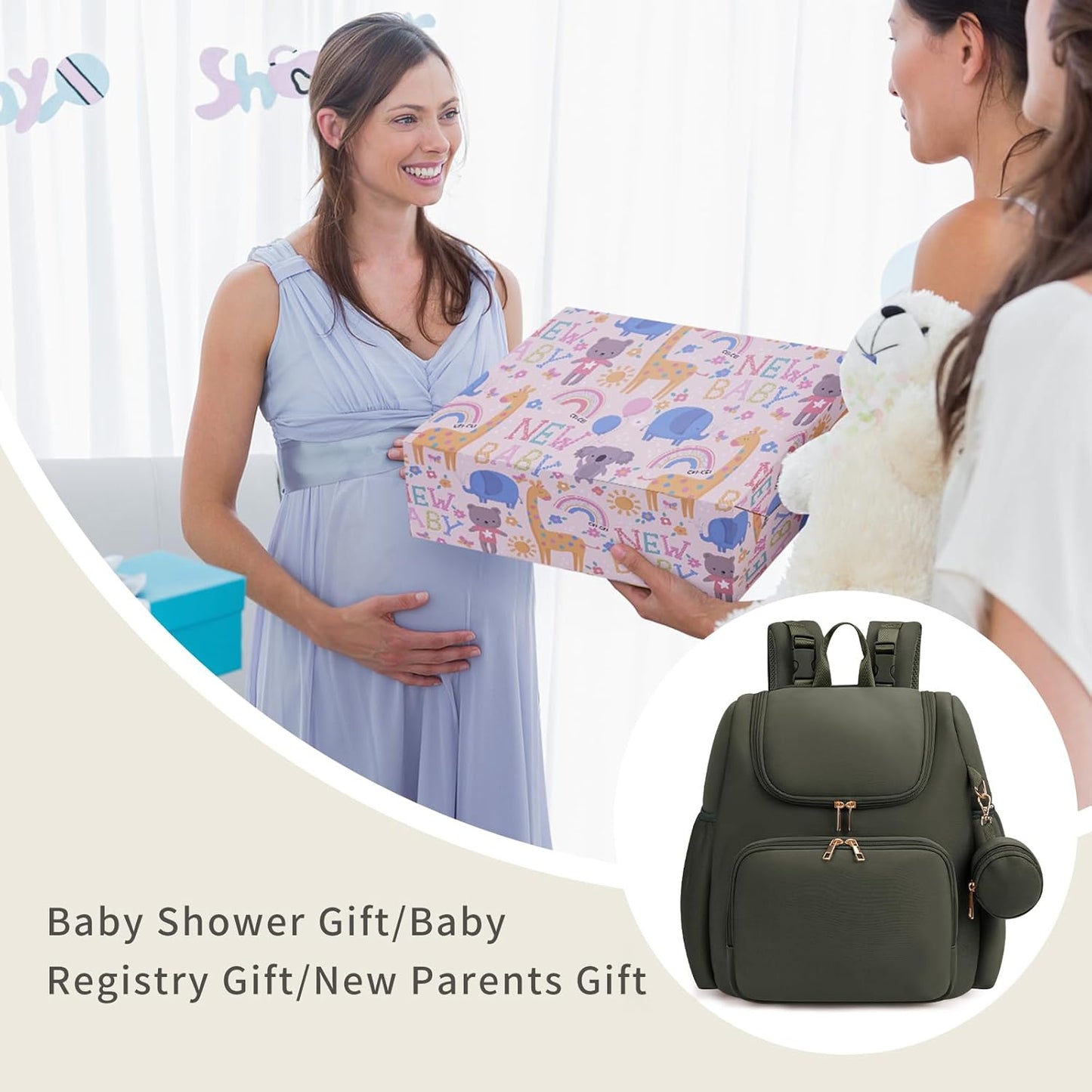 CEI-CEI Neoprene Diaper Bag Backpack Stylish Baby Maternity Bags Travel Tote for Mom with Insulated Pockets, Changing Pad, Stowable Shoulder Strap