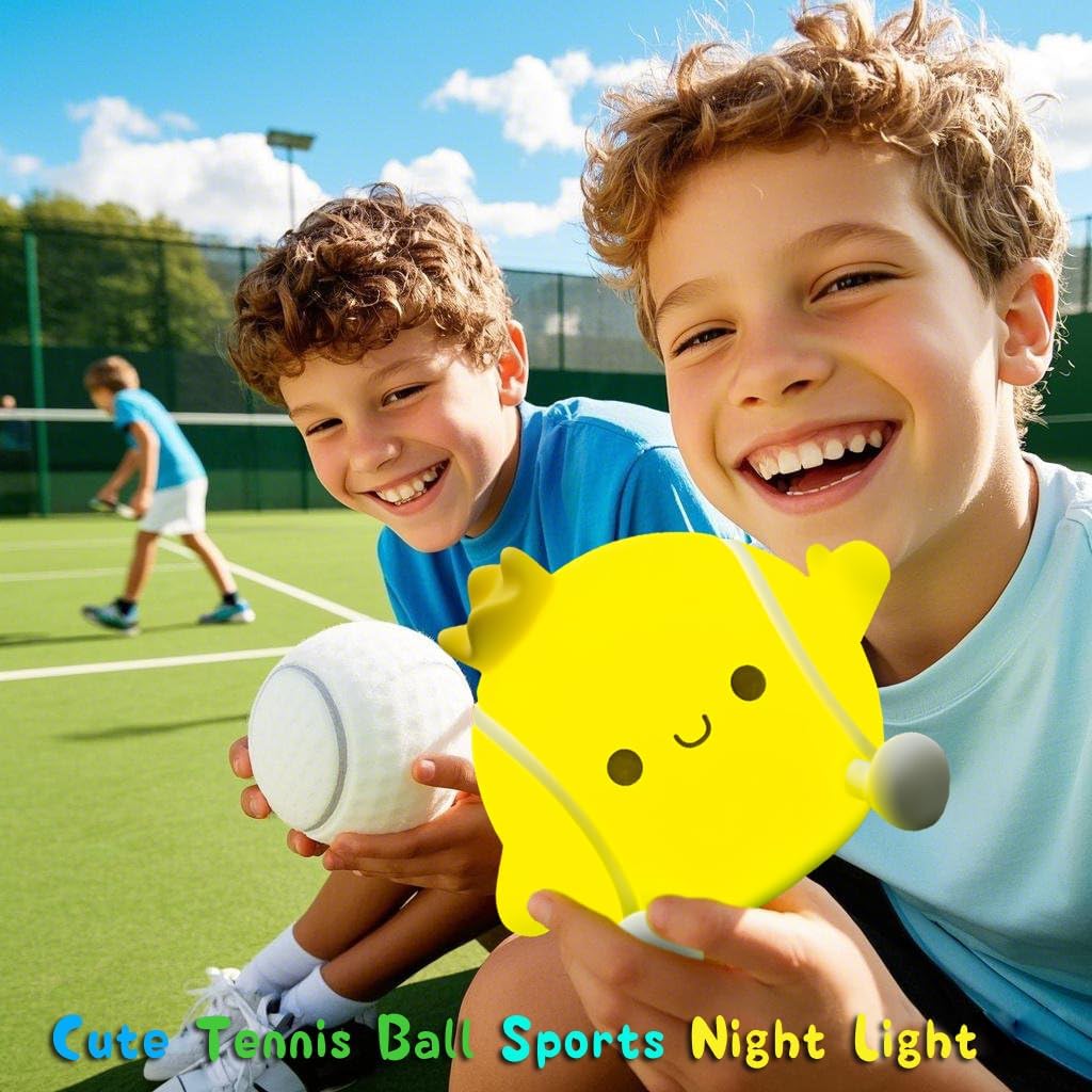 DREAMING MY DREAM Tennis Night Light,LED Squishy Novelty Night Lamp,2 Levels Dimmable Nursery Bedroom Nightlight for Kids, Rechargeable Touch Lamp Decor,Baby Boys Girls Gifts