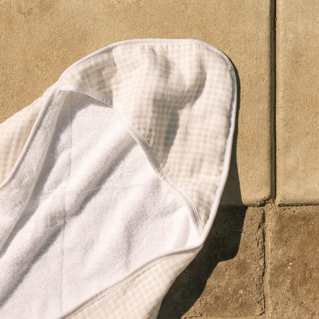 Little Unicorn Premium Infant Hooded Bath Towel| Soft & Absorbent Cotton & Terry Fabric for Newborns (Tan Gingham)