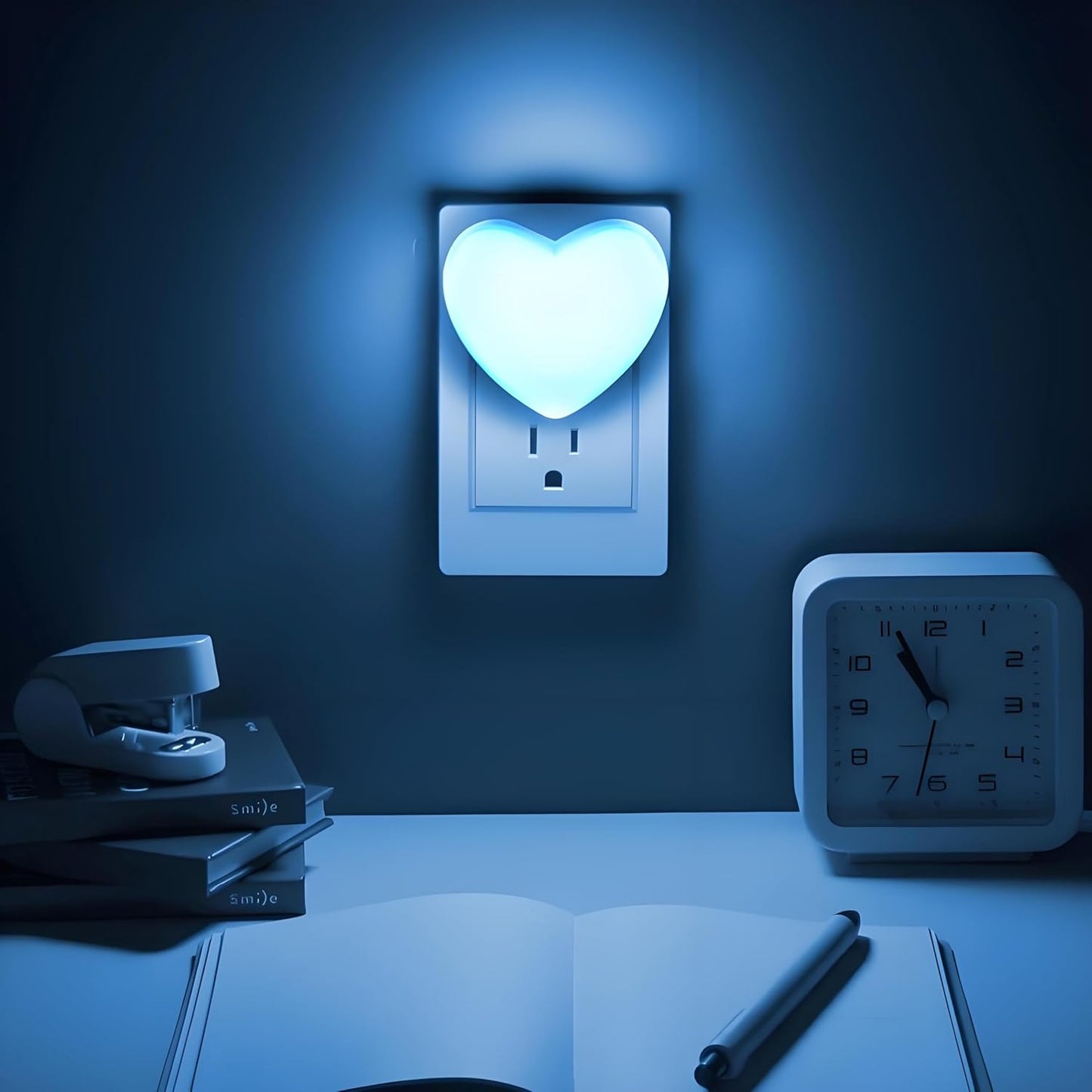 Night Lights Plug into Wall - Cute Heart LED Night Light for Kids, Plug in Nightlight with Smart Auto On/Off Dusk to Dawn Sensor, Soft Warm Blue Lamp for Bedroom Nursery Living Room Bathroom Hallway