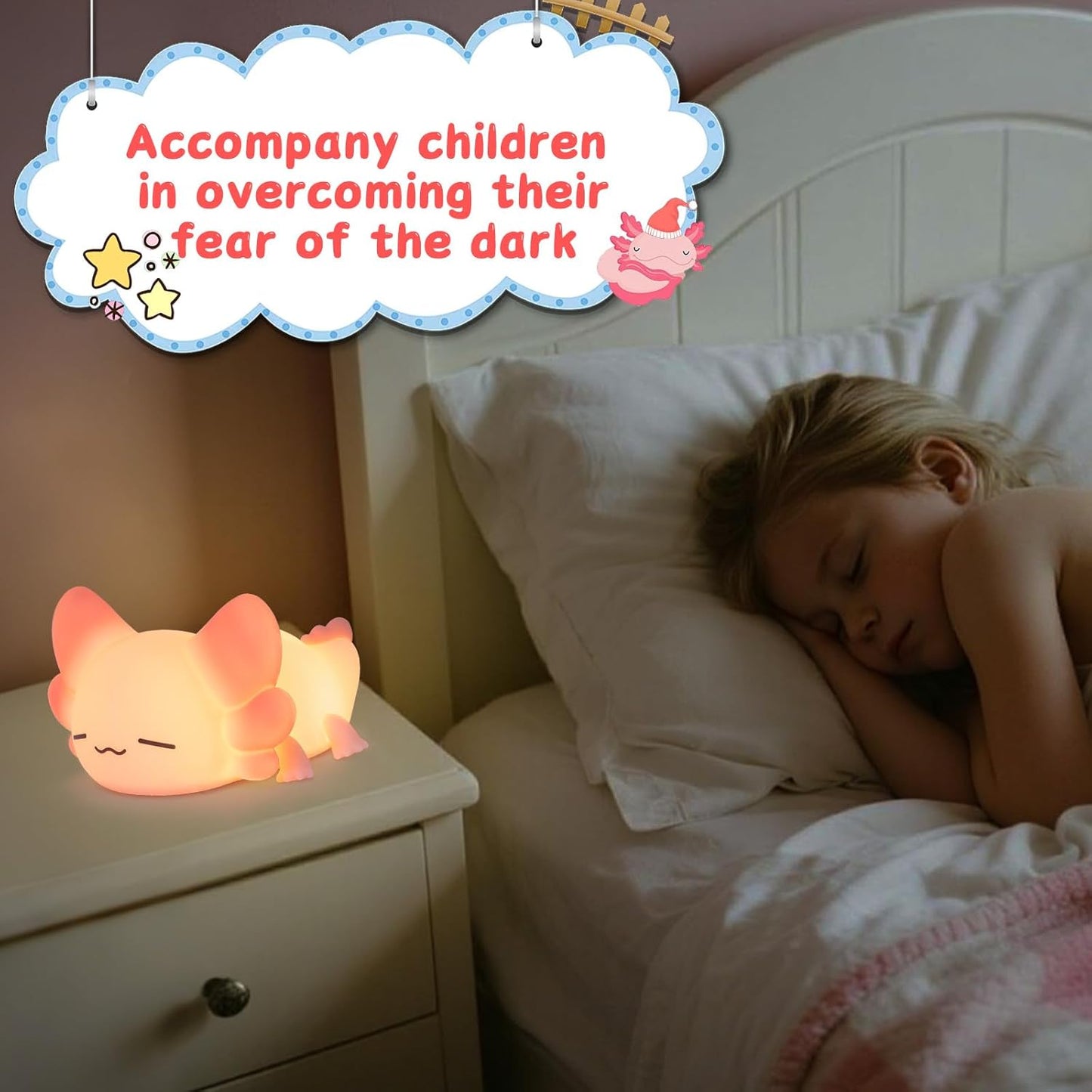 LOVERUIS Axolotl Gifts Baby Girl Colorful Squishy Night Light for Kids with Timer Cute Decorations for Bedroom Lamp Night Lights