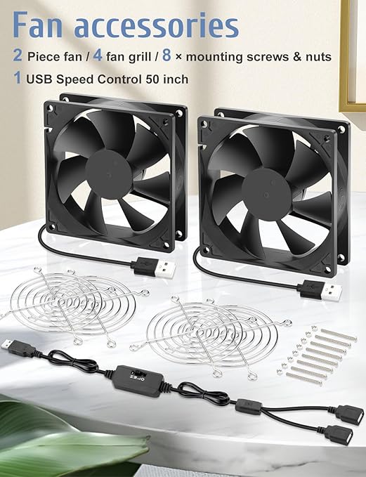 2 Packs Wathai 92mm x 25mm 90mm 5V USB Fan for Receiver AV cabint Game Console PC Laptop TV Box Projector Router Cooling