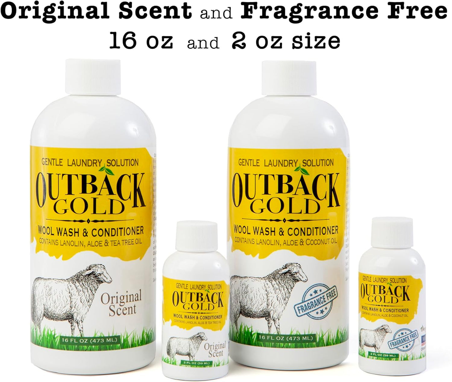 Outback Gold Wool Wash, 2 oz, Fragrance Free, Natural Plant Based Liquid Laundry Detergent, Perfect for Wool, Cashmere, Silk, Sheepskin, Baby Items, Mild, Neutral pH, Made in USA