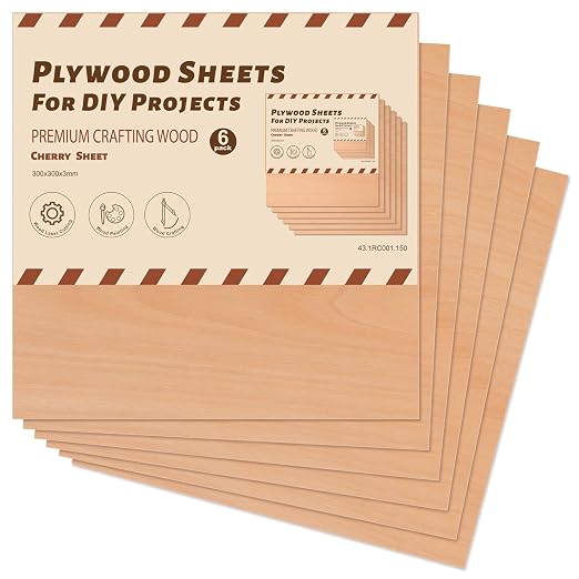Rowood Cherry Plywood Sheets for Laser Cutting, 6 Pack 3mm Thin Unfinished Wood