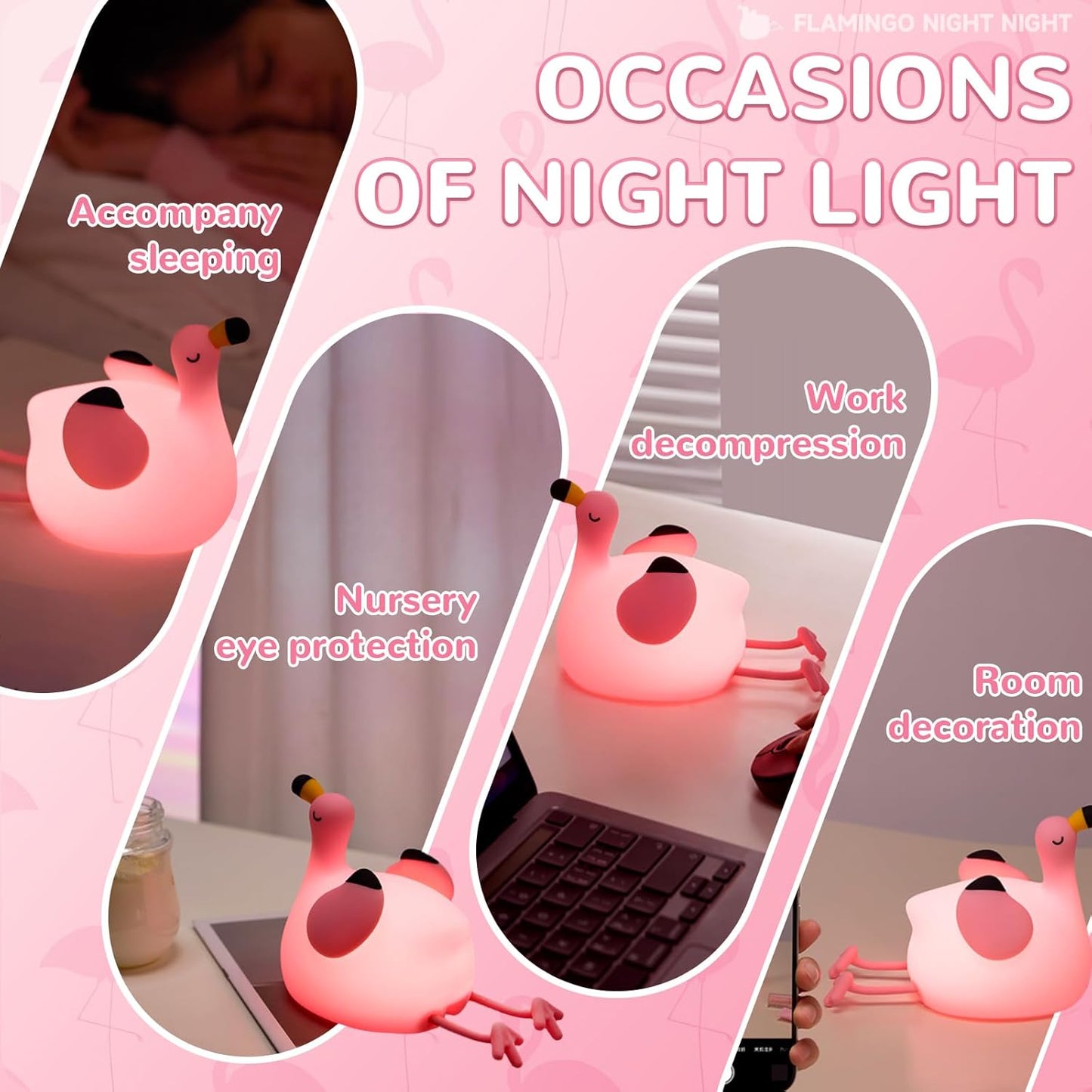 Flamingo Night Light for Kids, Adjustable and Timed Silicone Night Lamp,Suitable for Living Room, Bedroom, Nursery Night Light Decoration