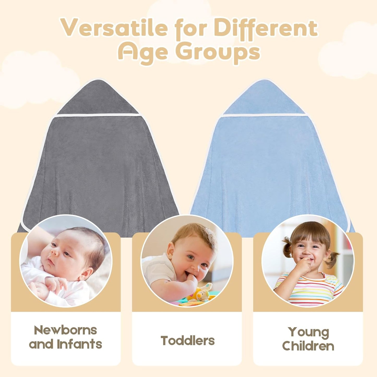 Hooded Towel for Newborn, 2 Pack Soft Coral Fleece Baby Towels, Ultra Absorbent Bath Cloths Bulk for Infants, Toddlers, Newborn Essential- 30 x 30 inch - Grey & Blue