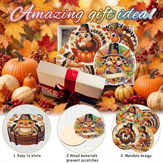 LWZAYS 8 Pcs Turkey Diamond Art Coasters Kit