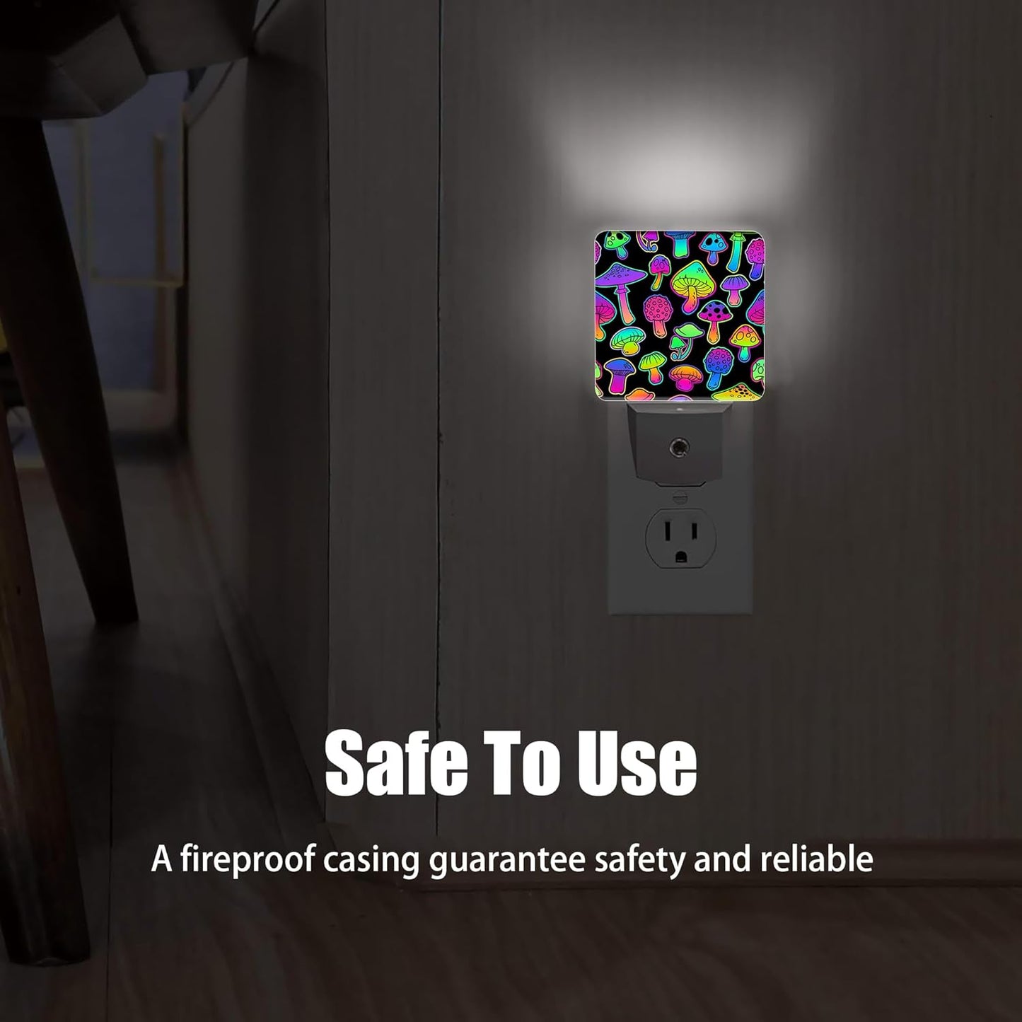 Bright Psychedelic Colors Mushrooms Night Light Plug in Wall Lamp Smart Dusk to Dawn Sensor for Home Decorative, Kids Room Bedroom Bathroom Kitchen Hallway Gifts
