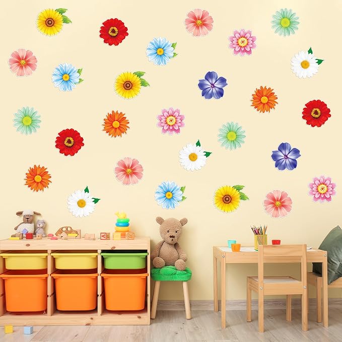 54Pcs Spring Flower Cutouts Bulletin Board Decorations Summer Floral Paper