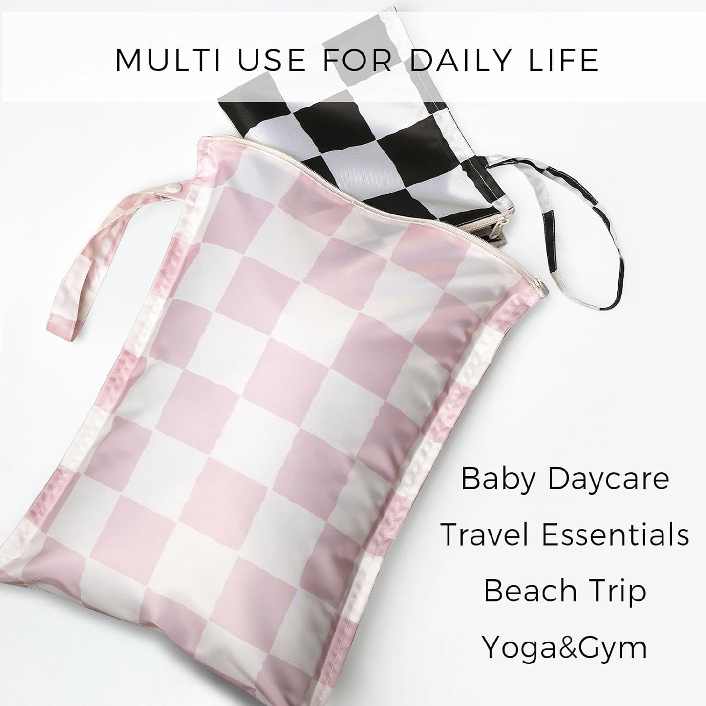 Wet Dry Bags Water Resistant - 2 Pack Reusable Waterproof Wet Dry Bag for Swimsuits & Baby Clothes - Leakproof Storage Pouch Bag for Travel & Baby Diaper - Travel Laundry Daycare Bags