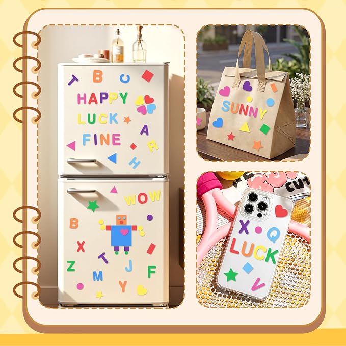 1490Pcs Foam Stickers for Crafts 8Colors Self Adhesive Foam Letter Shape