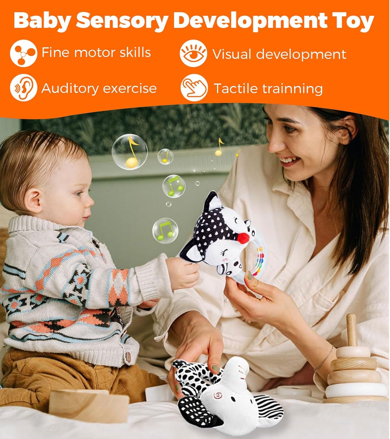 Baby Rattle Newborn Toys 0-3 Months Black and White High Contrast Baby Toys for Newborn, Soft Rattles for Babies 0-6 Months Infant Sensory Development Toy 0 3 6 9 12 Months Baby Shower Gift