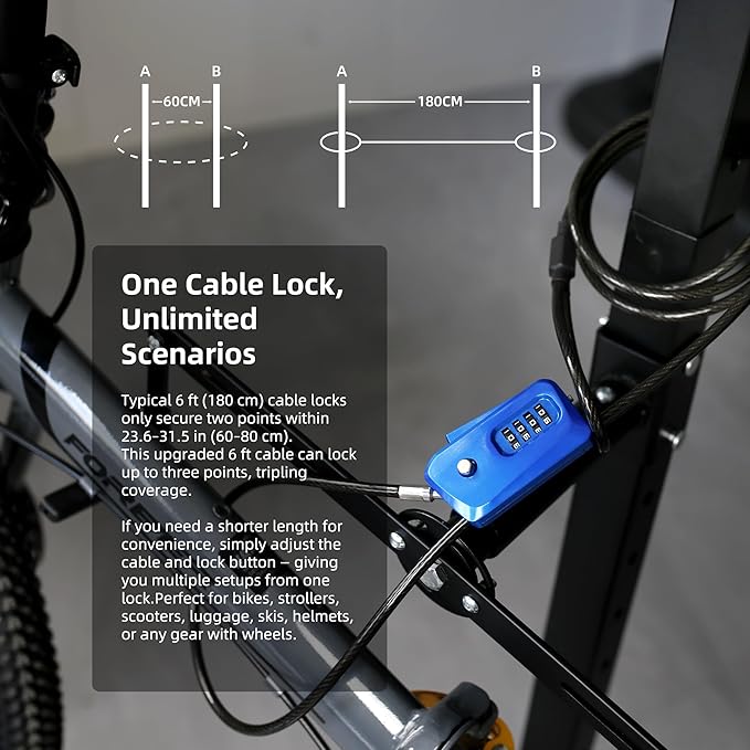 6ft Python Cable Lock for Bike, Bicycle, Trail Camera Locking, 4 Digit Combination Lock Outdoor Use, Heavy Duty Anti Theft, Long Security Cable Wire Candado for Trail Cam, eBike, Kayak