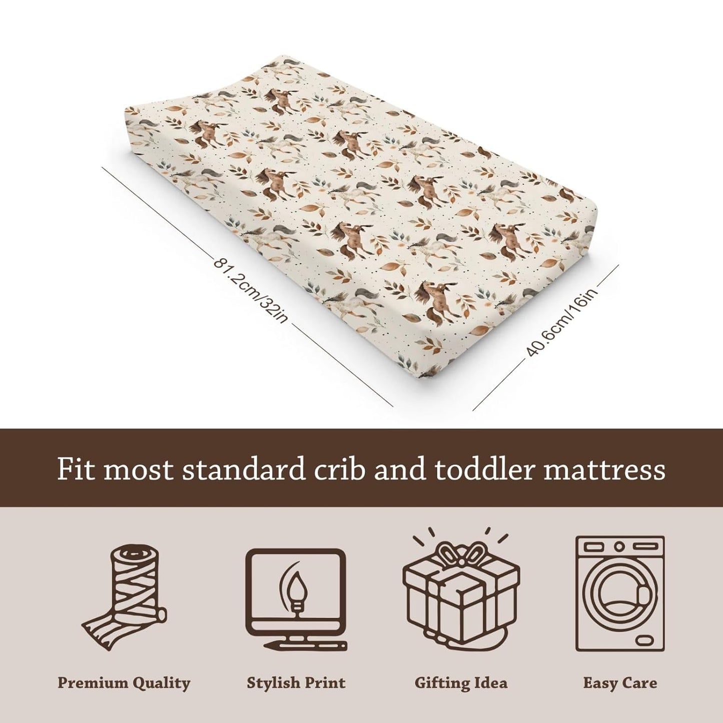 Soft 2 Pack Farm Animals Horse Leaves Highland Cow Tractor Pattern Baby Changing Pad Covers for Infant Newborn, Unisex Western Nursery Fitted Diaper Changing Table Pad Mat Sheets for Boys Girls-16x32