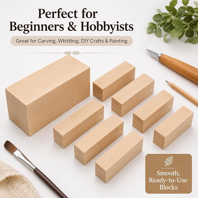 7 Pcs Basswood Blocks, Whittling Wood Carving Kit